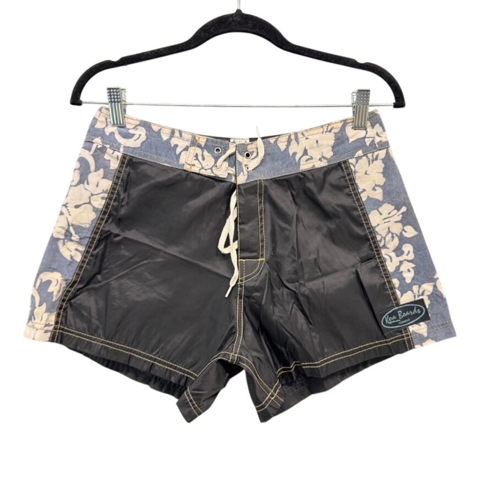 Koa Boards Hawaii Mens Board Shorts Blue Black Floral Surf Trunks Size M